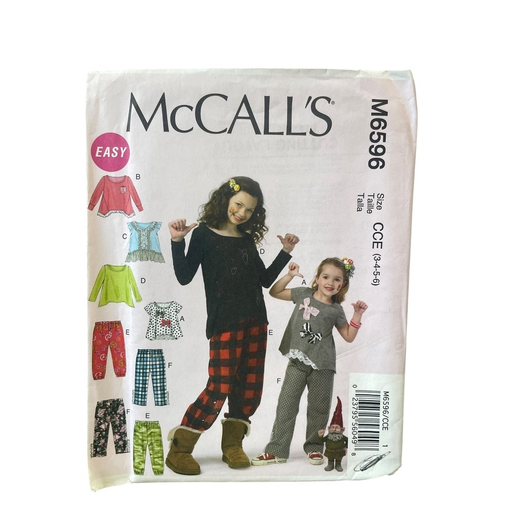 McCall's M6596 Girls' Tops Pants Pajamas CCE (3-4-5-6) Loungewear